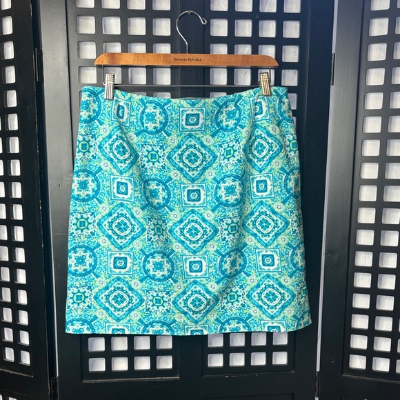 💙 Talbots Turquoise Patterned Skirt Women’s 12P Lined Cotton Stretch Petite 💙 - Picture 6 of 14